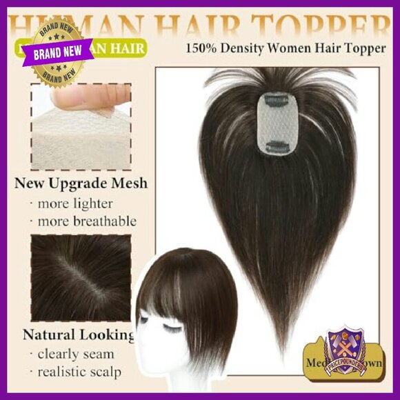 Human Hair Topper with Wispy Bangs for Thinning Hair main image 6